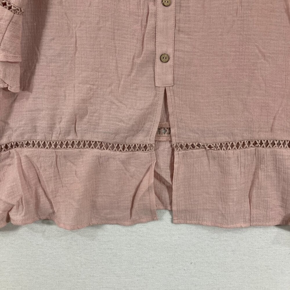 New Blu Pepper Medium Pink Blue Floral Embroidered Ruffle Blouse Cottagecore - Picture 10 of 11